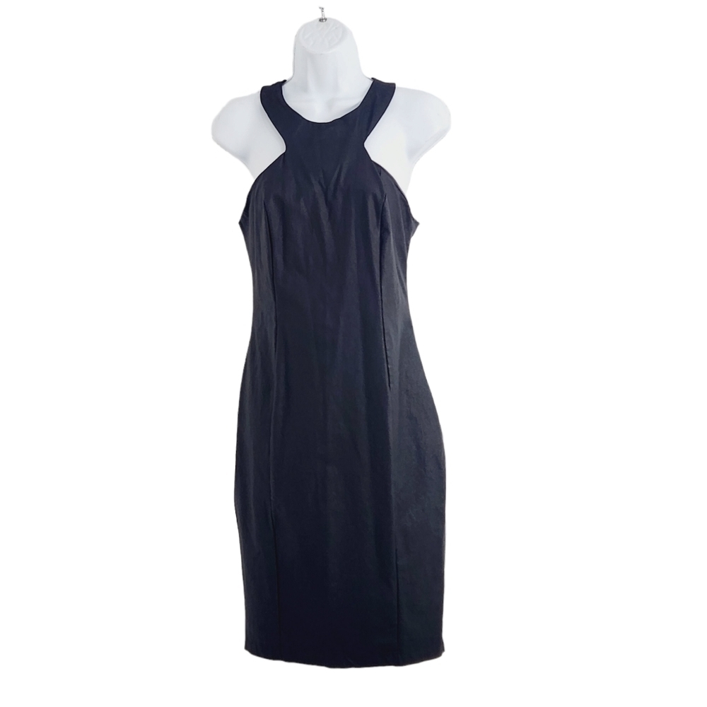 Solemio Los Angeles Pleather Racerback Stretchy Zip Midi Pinup Style Dress Sz: M